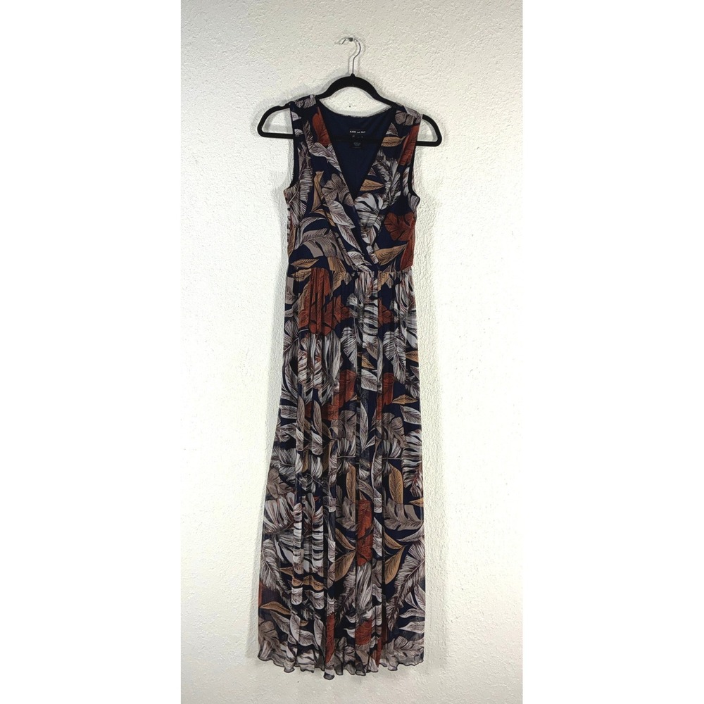 Kate and Lily Womens Navy Floral Tropical Leaf Maxi Dress Sleeveless V-Neck 4